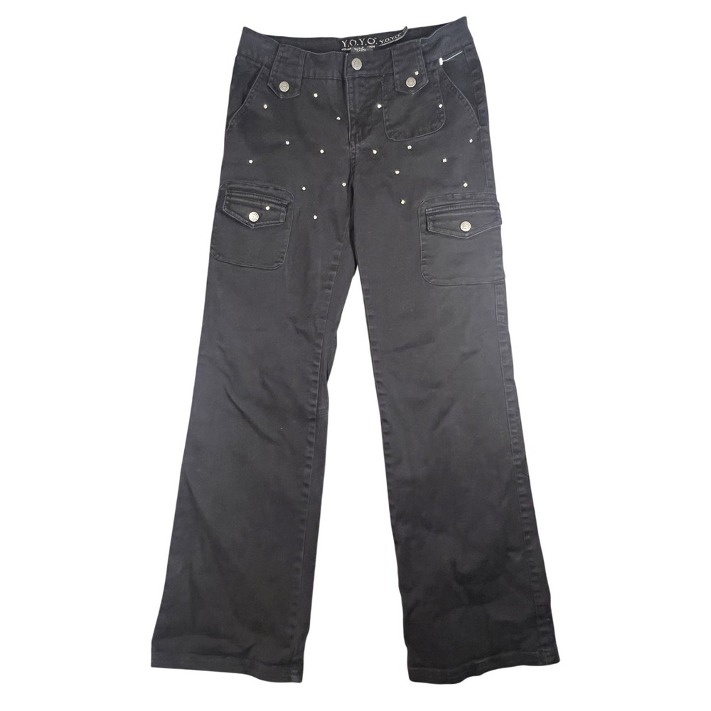 Y.O.Y.O. Women's‎ Black Rhinestone Cargo Pants Size 9 Y2K Bootcut Stretch